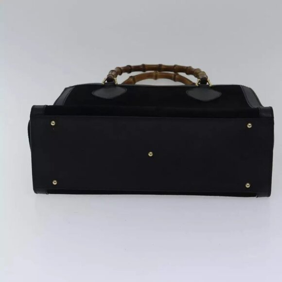 GUCCI Bamboo Hand Bag Suede Leather Black Gold 002 1186 0260 Auth ep5511 - Picture 10 of 16